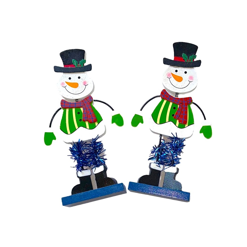 Wooden snowman, wired arms & legs two pack 10 inch tall